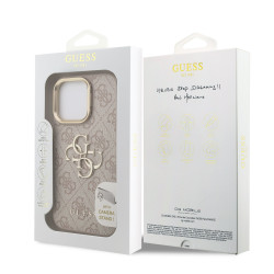 Guess PU 4G Metal Logo Stand Camera Frame Case for iPhone 16 Pro / Pink