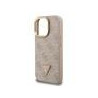 Guess PU 4G Strass Triangle Logo Stand Camera Frame MagSafe Case for iPhone 15 Pro Max / Pink