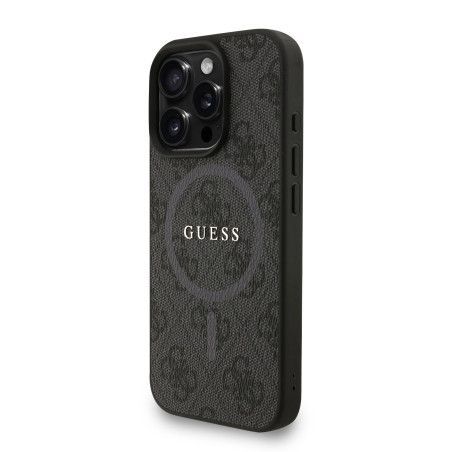 Guess PU Leather 4G Colored Ring Strap MagSafe Case for iPhone 16 Pro / Black