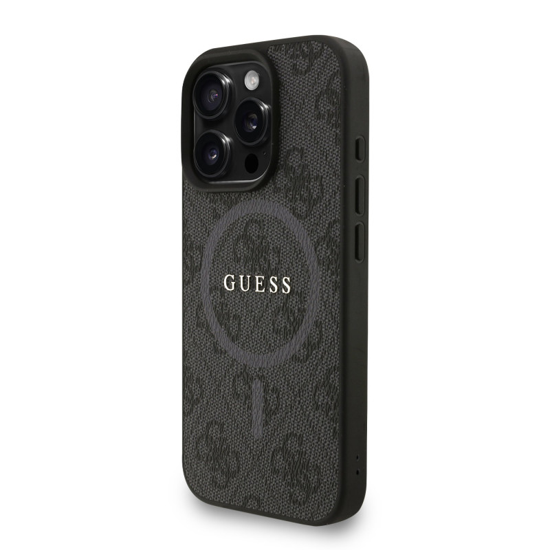 Guess PU Leather 4G Colored Ring Strap MagSafe Case for iPhone 16 Pro Max / Black