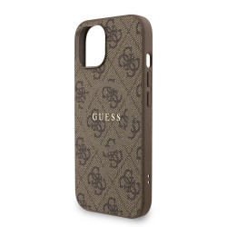 Guess PU Leather 4G Colored Ring Strap MagSafe Case for iPhone 15 / Brown
