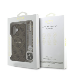 Guess PU Leather 4G Colored Ring Strap MagSafe Case for iPhone 16 / Brown