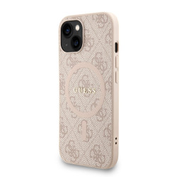 Guess PU Leather 4G Colored Ring Strap MagSafe Case for iPhone 14 / Pink