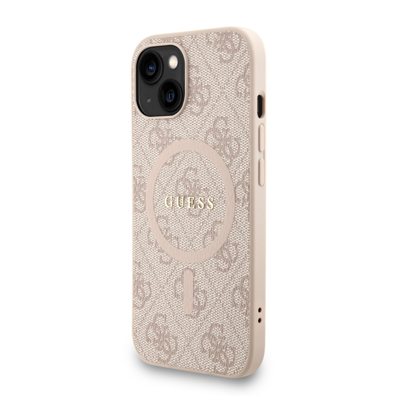 Guess PU Leather 4G Colored Ring Strap MagSafe Case for iPhone 15 / Pink