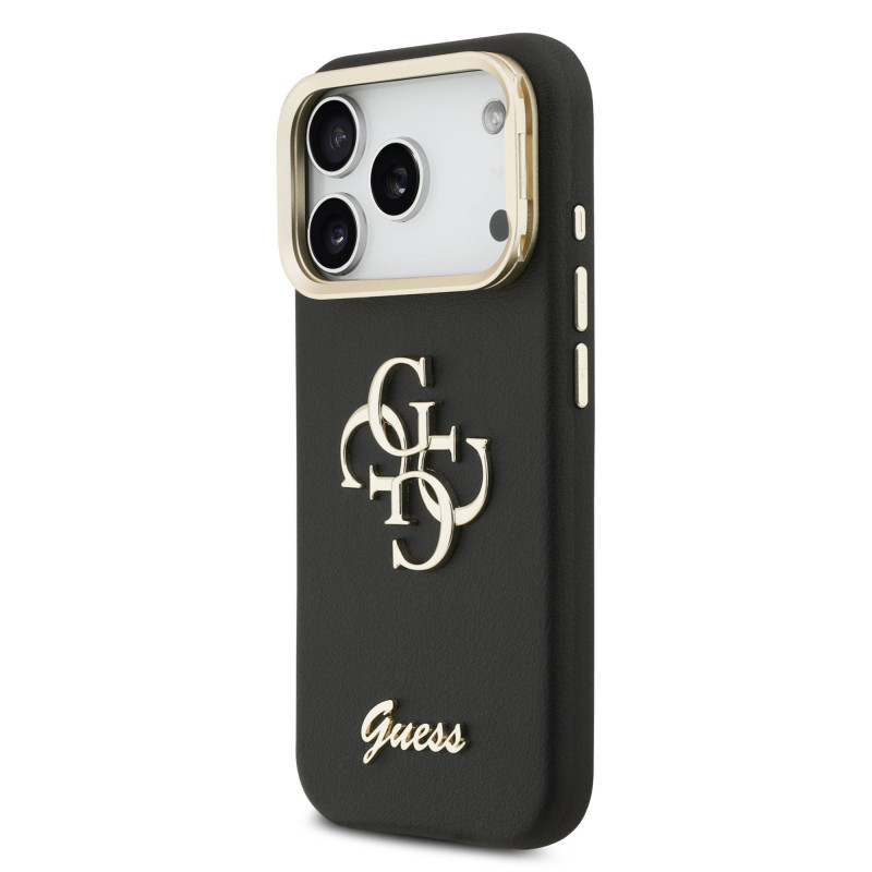 Guess PU Grained 4G Logo Stand Camera Frame Case for iPhone 17 Pro / Black