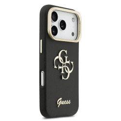 Guess PU Grained 4G Logo Stand Camera Frame Case for iPhone 17 Pro / Black