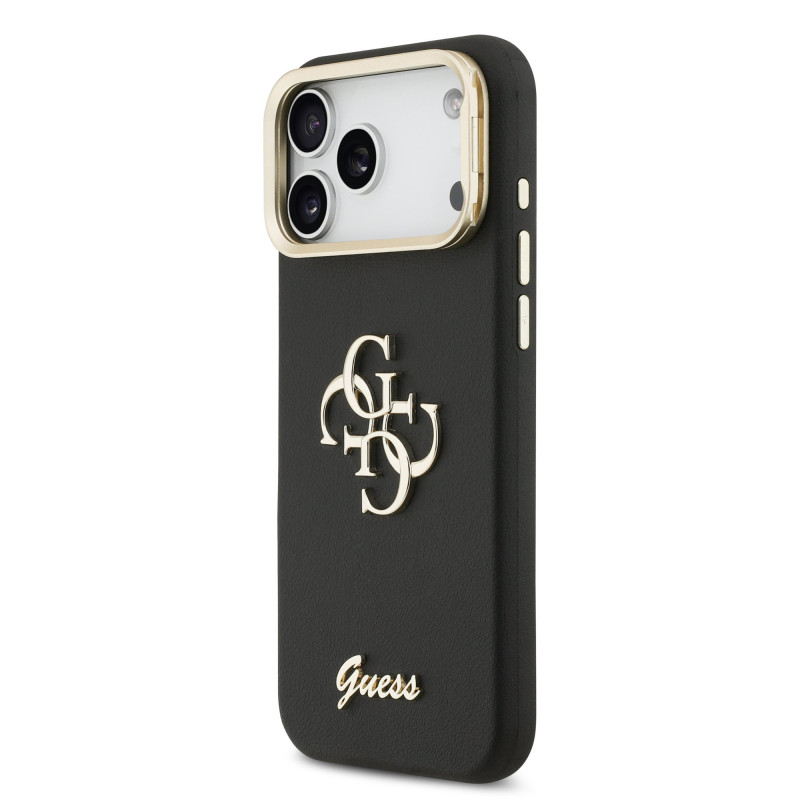 Guess PU Grained 4G Logo Stand Camera Frame Case for iPhone 17 Pro Max / Black