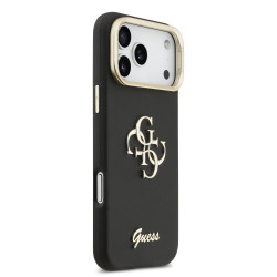Guess PU Grained 4G Logo Stand Camera Frame Case for iPhone 17 Pro Max / Black