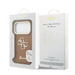 Guess PU Grained 4G Logo Stand Camera Frame Case for iPhone 17 Pro / Brown