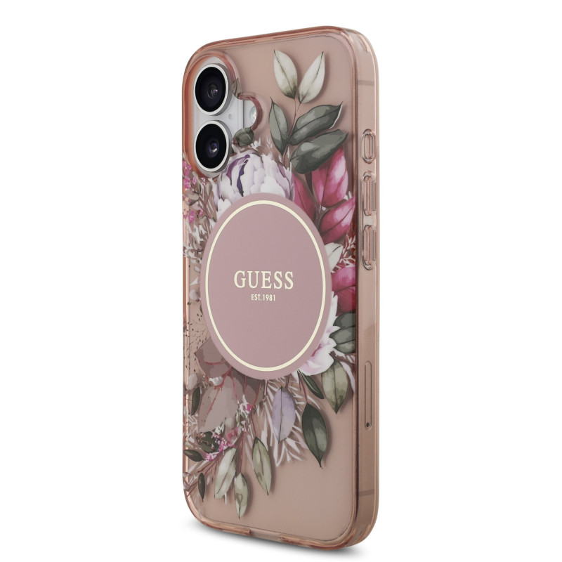 Guess IML Flowers Strap MagSafe Case for iPhone 17 / Pink