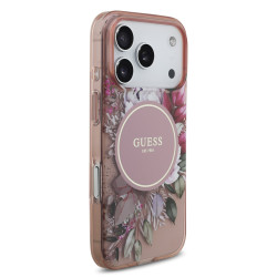 Guess IML Flowers Strap MagSafe Case for iPhone 17 Pro / Pink