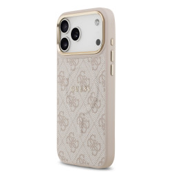 Guess PU Leather 4G Gold Frame MagSafe Case for iPhone 17 Pro Max / Pink