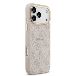 Guess PU Leather 4G Gold Frame MagSafe Case for iPhone 17 Pro Max / Pink