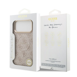 Guess PU Leather 4G Gold Frame MagSafe Case for iPhone 17 Pro Max / Pink