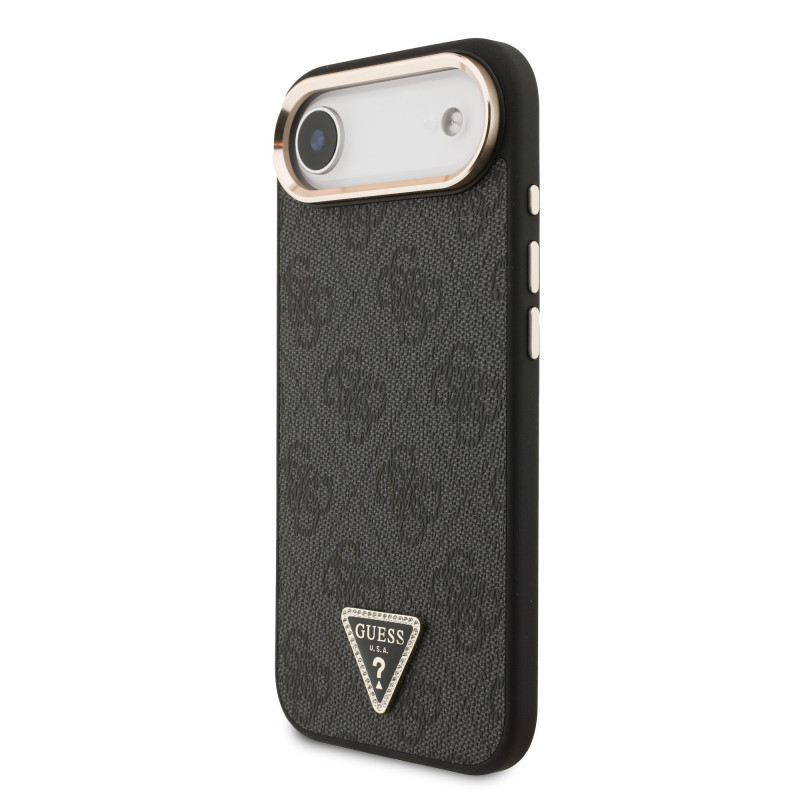 Guess PU Leather 4G Strass Triangle Logo Gold Frame MagSafe Case for iPhone Air / Black