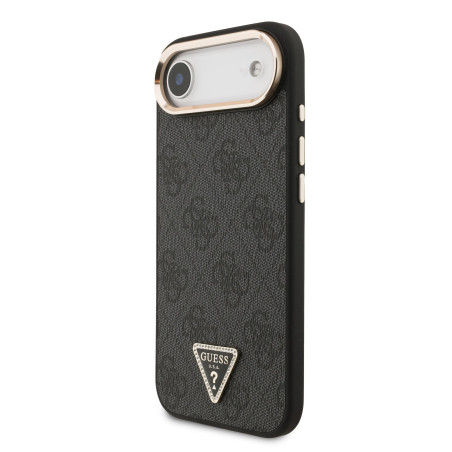 Guess PU Leather 4G Strass Triangle Logo Gold Frame MagSafe Case for iPhone Air / Black