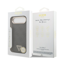 Guess PU Leather 4G Strass Triangle Logo Gold Frame MagSafe Case for iPhone Air / Black