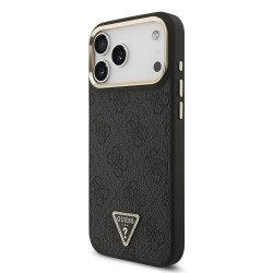 Guess PU Leather 4G Strass Triangle Logo Gold Frame MagSafe Case for iPhone 17 Pro Max