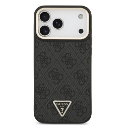 Guess PU Leather 4G Strass Triangle Logo Gold Frame MagSafe Case for iPhone 17 Pro Max