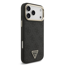 Guess PU Leather 4G Strass Triangle Logo Gold Frame MagSafe Case for iPhone 17 Pro Max