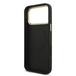Guess PU Leather 4G Strass Triangle Logo Gold Frame MagSafe Case for iPhone 17 Pro Max