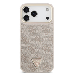 Guess PU Leather 4G Strass Triangle Logo Gold Frame MagSafe Case for iPhone 17 Pro Max / Pink