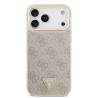 Guess PU Leather 4G Strass Triangle Logo Gold Frame MagSafe Case for iPhone 17 Pro Max / Pink