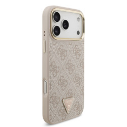 Guess PU Leather 4G Strass Triangle Logo Gold Frame MagSafe Case for iPhone 17 Pro Max / Pink