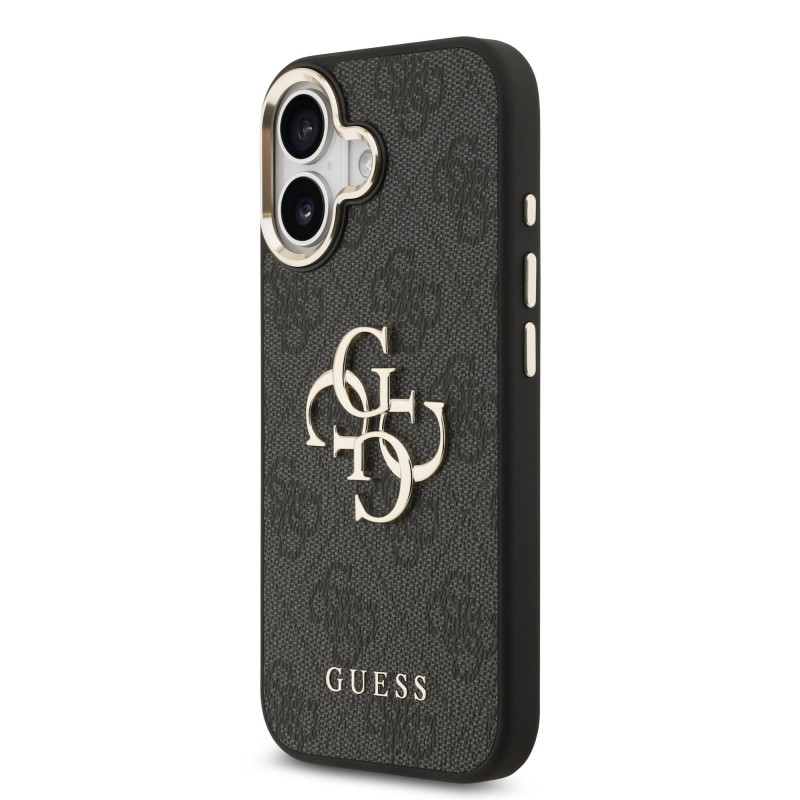 Guess PU Leather 4G Metal Logo Gold Frame Case for iPhone 17 / Black