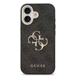 Guess PU Leather 4G Metal Logo Gold Frame Case for iPhone 17 / Black