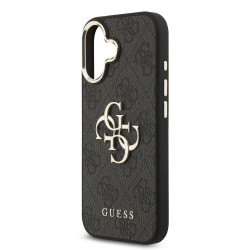Guess PU Leather 4G Metal Logo Gold Frame Case for iPhone 17 / Black