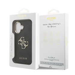 Guess PU Leather 4G Metal Logo Gold Frame Case for iPhone 17 / Black