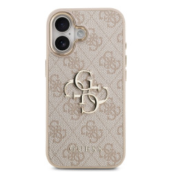 Guess PU Leather 4G Metal Logo Gold Frame Case for iPhone 17 / Pink