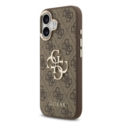 Guess PU Leather 4G Metal Logo Gold Frame Case for iPhone 17 / Brown