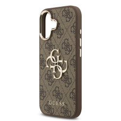 Guess PU Leather 4G Metal Logo Gold Frame Case for iPhone 17 / Brown