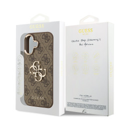 Guess PU Leather 4G Metal Logo Gold Frame Case for iPhone 17 / Brown