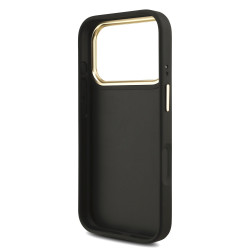 Guess PU Leather 4G Metal Logo Gold Frame Case for iPhone 17 Pro / Black
