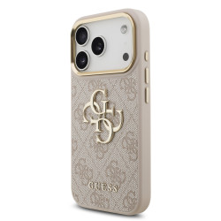 Guess PU Leather 4G Metal Logo Gold Frame Case for iPhone 17 Pro / Pink