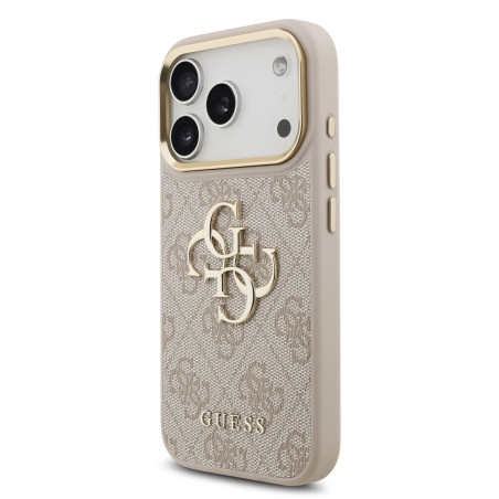 Guess PU Leather 4G Metal Logo Gold Frame Case for iPhone 17 Pro / Pink