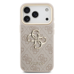 Guess PU Leather 4G Metal Logo Gold Frame Case for iPhone 17 Pro / Pink