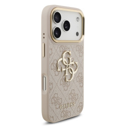 Guess PU Leather 4G Metal Logo Gold Frame Case for iPhone 17 Pro / Pink