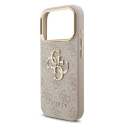 Guess PU Leather 4G Metal Logo Gold Frame Case for iPhone 17 Pro / Pink