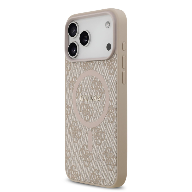 Guess PU Leather 4G Colored Ring MagSafe Case for iPhone 17 Pro Max / Pink
