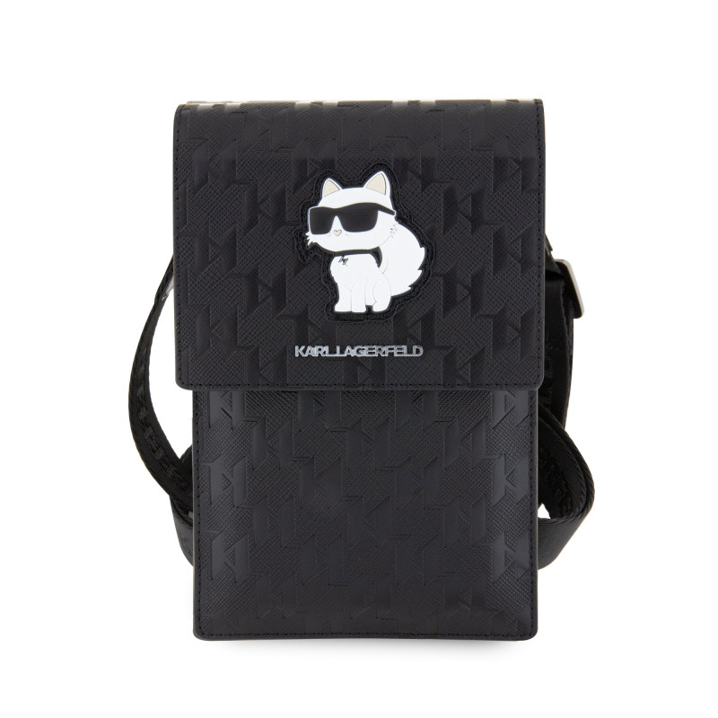 Karl Lagerfeld Saffiano Monogram Choupette NFT Wallet Phone Bag / black