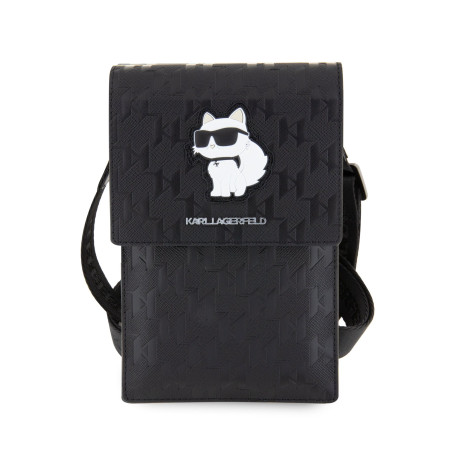 Karl Lagerfeld Saffiano Monogram Choupette NFT Wallet Phone Bag / black