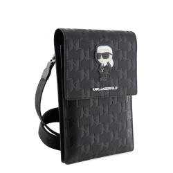 Karl Lagerfeld Saffiano Monogram Ikonik NFT Wallet Phone Bag / Black