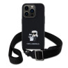 Karl Lagerfeld Saffiano Karl and Choupette Crossbody Case with Metal Strap for iPhone 15 Pro / black