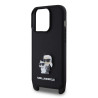 Karl Lagerfeld Saffiano Karl and Choupette Crossbody Case with Metal Strap for iPhone 15 Pro / black