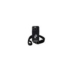 Karl Lagerfeld Saffiano Karl and Choupette Crossbody Case with Metal Strap for iPhone 15 Pro / black