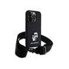 Karl Lagerfeld Saffiano Karl and Choupette Crossbody Case with Metal Strap for iPhone 15 Pro / black